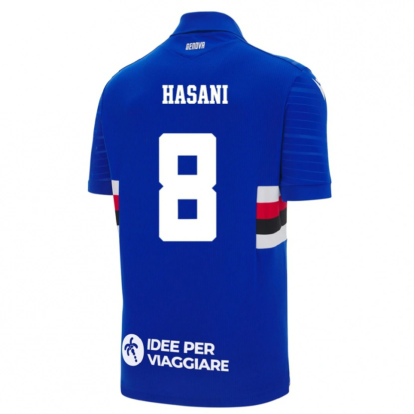 Danxen Homme Maillot Adam Hasani #8 Bleu Blanc Tenues Domicile 2025/26 T-Shirt