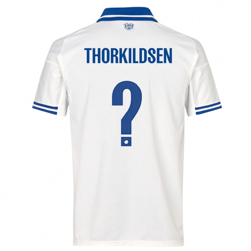 Danxen Homme Maillot Elias Thorkildsen #0 Blanc Bleu Tenues Domicile 2025/26 T-Shirt