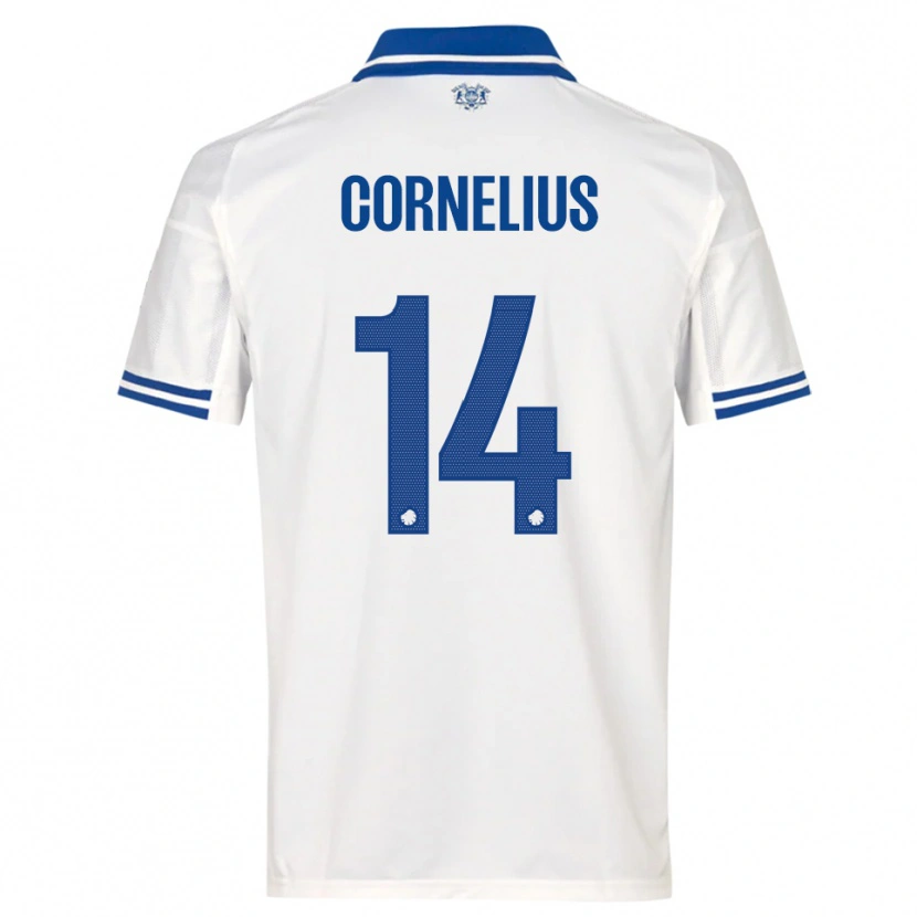 Danxen Homme Maillot Andreas Cornelius #14 Blanc Bleu Tenues Domicile 2025/26 T-Shirt