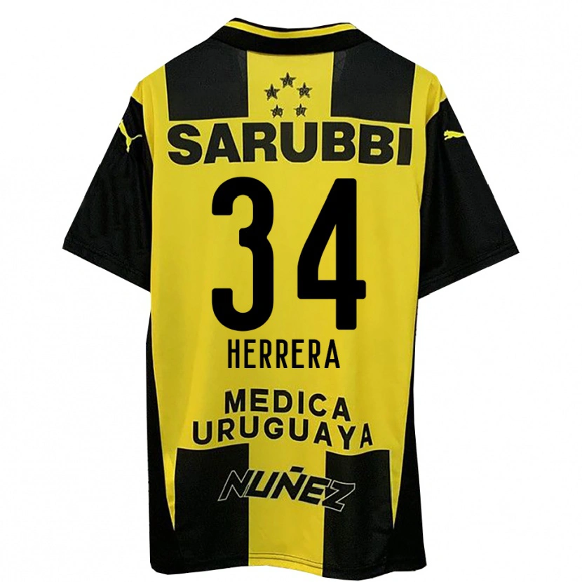 Danxen Homme Maillot Nahuel Herrera #34 Jaune Noir Tenues Domicile 2025/26 T-Shirt