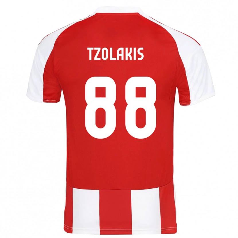 Danxen Homme Maillot Konstantinos Tzolakis #88 Rouge Blanc Tenues Domicile 2025/26 T-Shirt