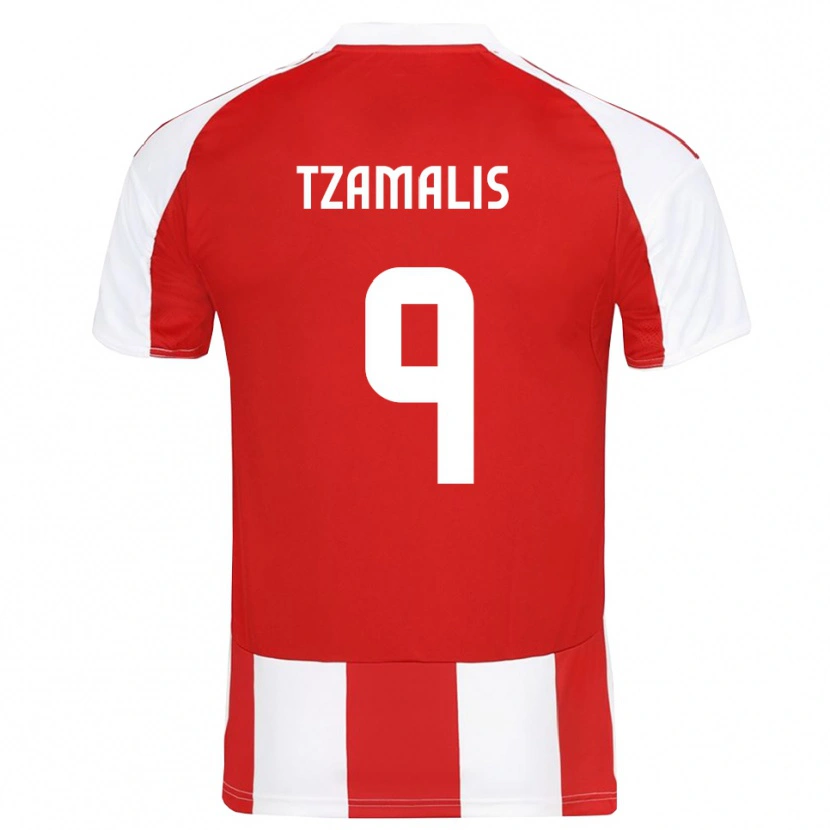 Danxen Homme Maillot Alexandros Tzamalis #9 Rouge Blanc Tenues Domicile 2025/26 T-Shirt