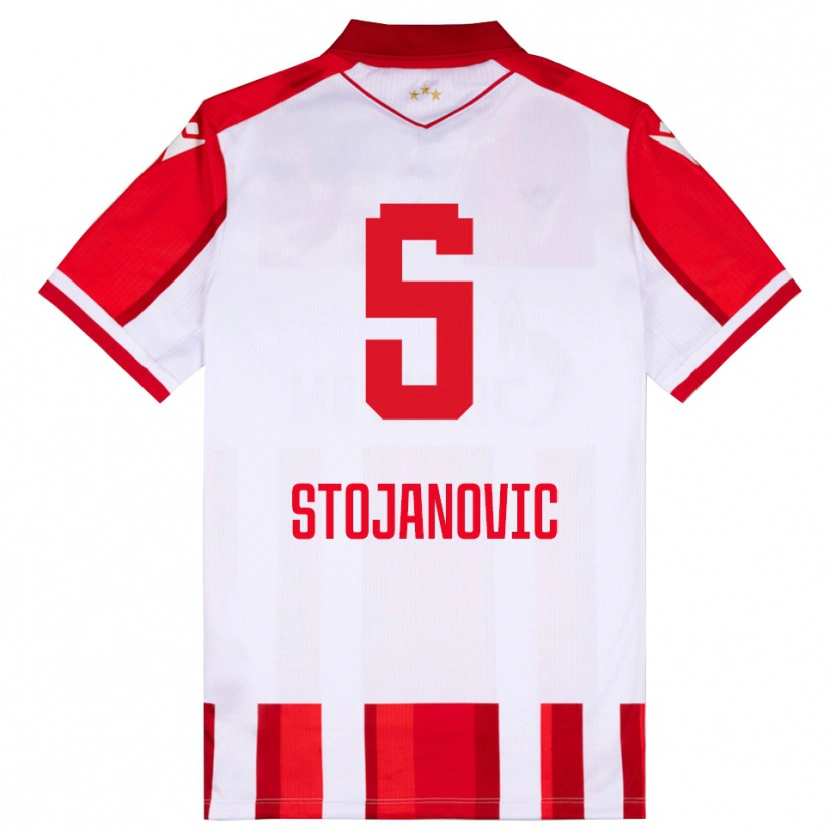 Danxen Homme Maillot Viktor Stojanovic #5 Rouge Blanc Tenues Domicile 2025/26 T-Shirt