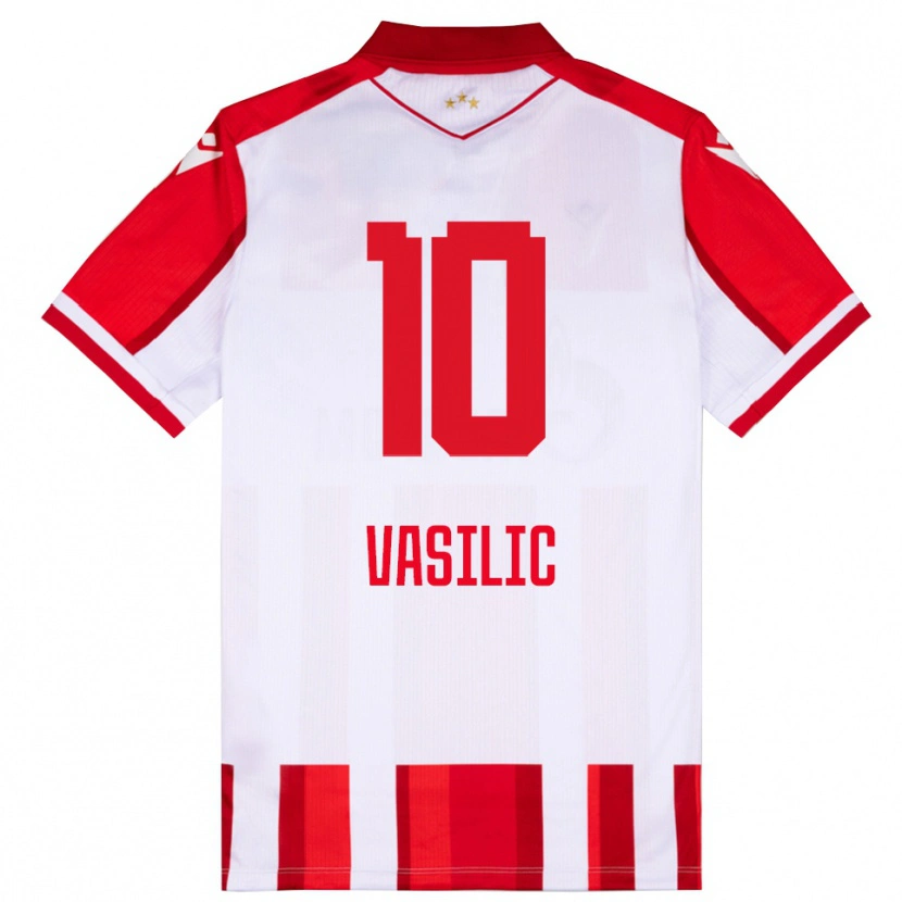 Danxen Homme Maillot Aleksa Vasilic #10 Rouge Blanc Tenues Domicile 2025/26 T-Shirt
