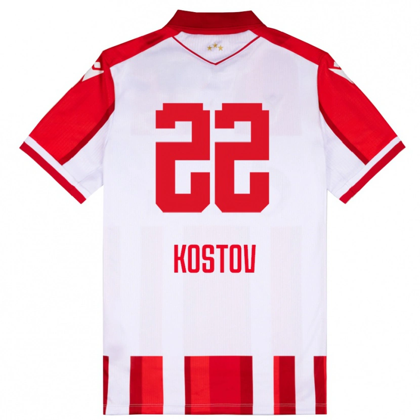 Danxen Homme Maillot Vasilije Kostov #22 Rouge Blanc Tenues Domicile 2025/26 T-Shirt
