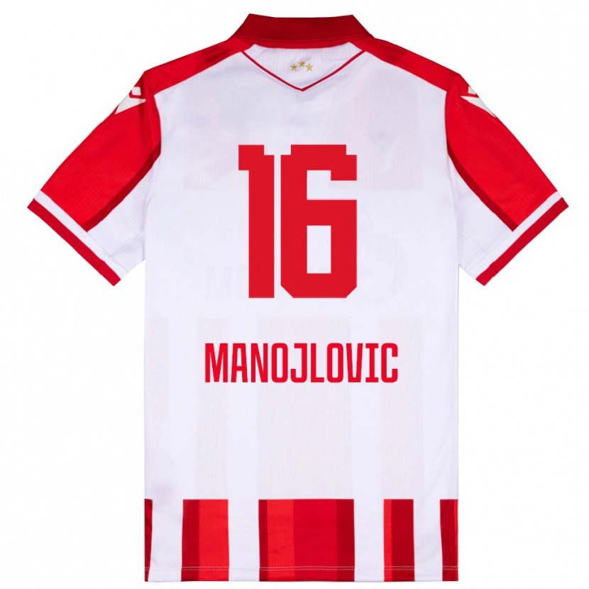 Danxen Homme Maillot Petar Manojlovic #16 Rouge Blanc Tenues Domicile 2025/26 T-Shirt