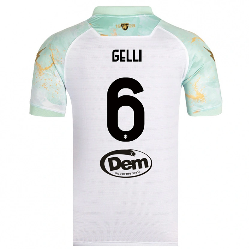 Danxen Homme Maillot Jacopo Gelli #6 Blanc Noir Tenues Extérieur 2025/26 T-Shirt