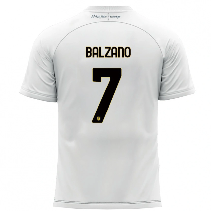 Danxen Homme Maillot Francesco Balzano #7 Blanc Jaune Tenues Extérieur 2025/26 T-Shirt