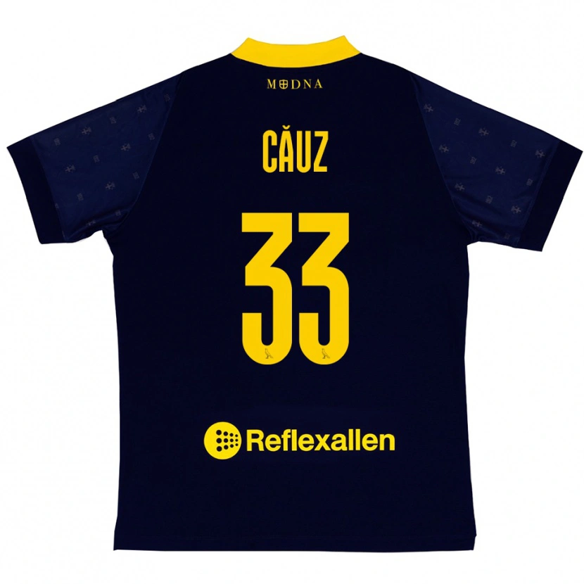 Danxen Homme Maillot Cristian Căuz #33 Marine Jaune Tenues Extérieur 2025/26 T-Shirt