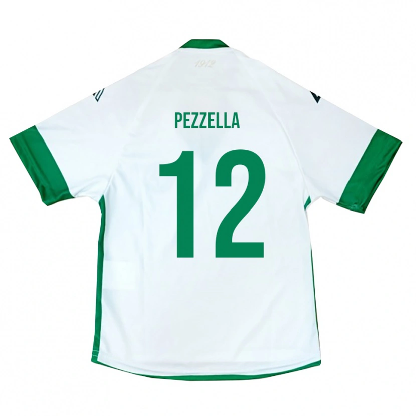 Danxen Homme Maillot Giuseppe Pezzella #12 Blanc Vert Bleu Tenues Extérieur 2025/26 T-Shirt