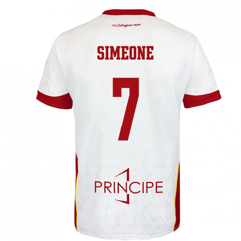 Danxen Homme Maillot Mattia Simeone #7 Blanc Rouge Tenues Extérieur 2025/26 T-Shirt