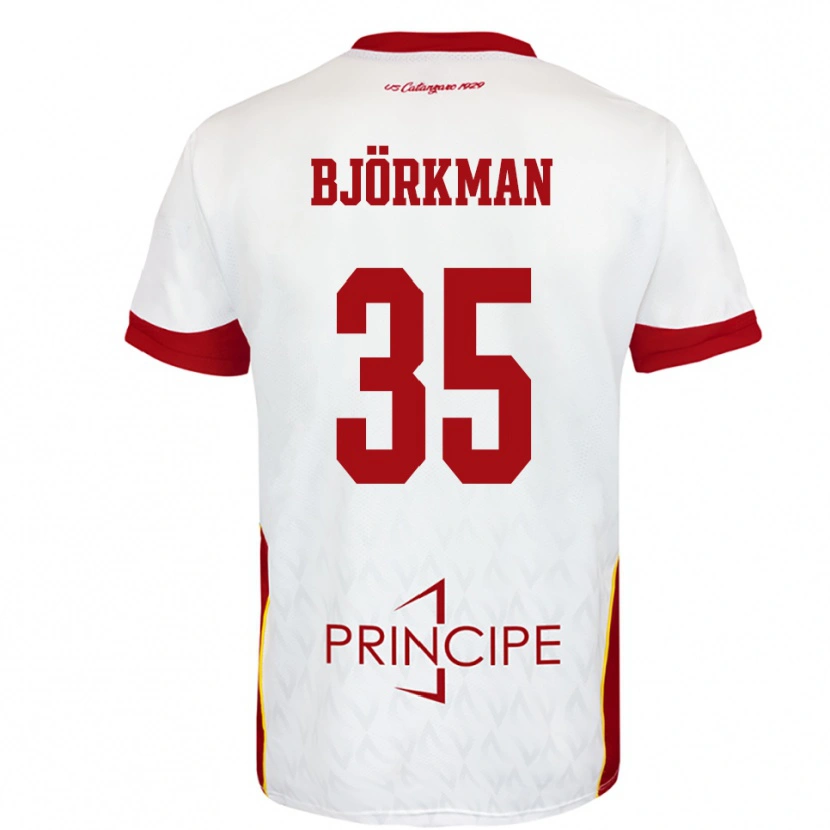 Danxen Homme Maillot Robin Björkman #35 Blanc Rouge Tenues Extérieur 2025/26 T-Shirt