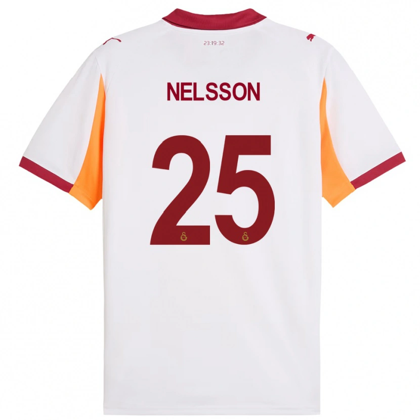 Danxen Homme Maillot Victor Nelsson #25 Blanc Rouge Tenues Extérieur 2025/26 T-Shirt