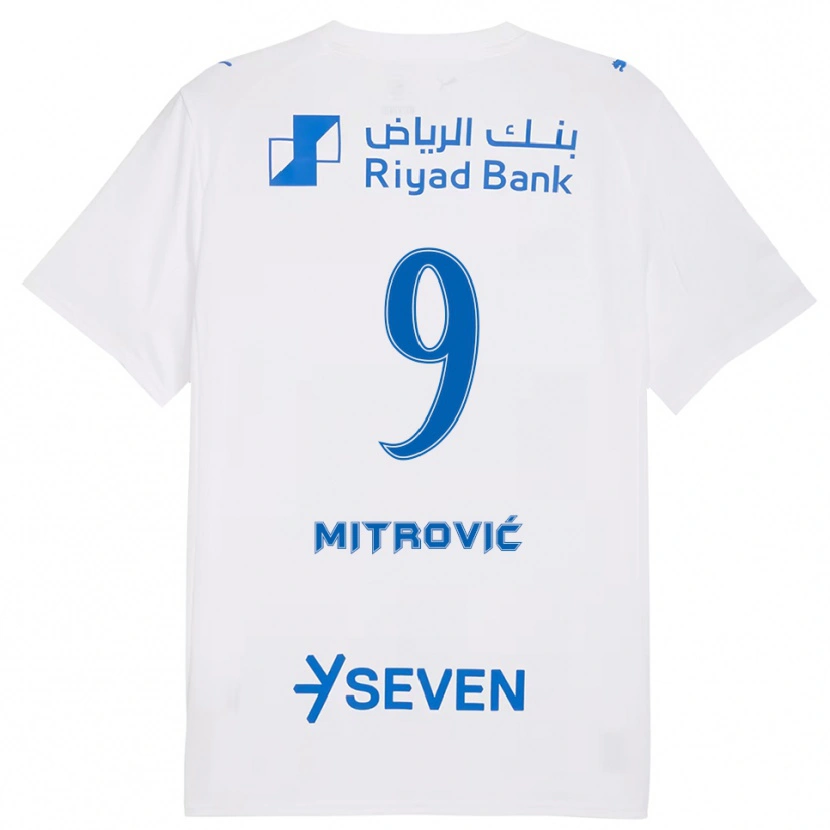 Danxen Homme Maillot Aleksandar Mitrović #9 Blanc Bleu Tenues Extérieur 2025/26 T-Shirt