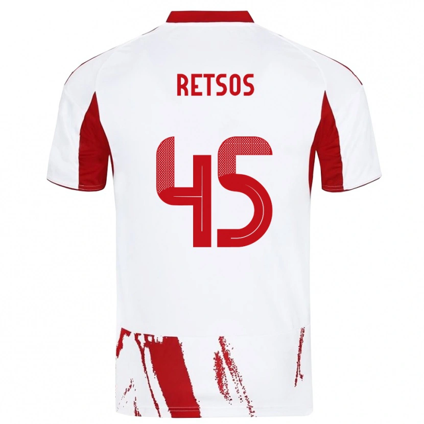 Danxen Homme Maillot Panagiotis Retsos #45 Blanc Rouge Tenues Extérieur 2025/26 T-Shirt