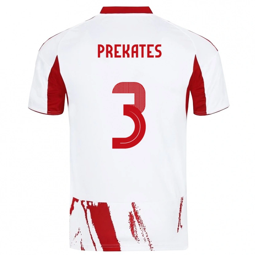 Danxen Homme Maillot Vasilios Prekates #3 Blanc Rouge Tenues Extérieur 2025/26 T-Shirt