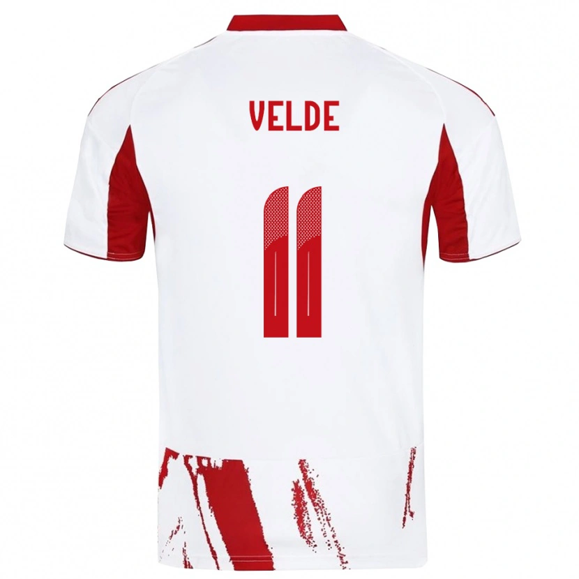 Danxen Homme Maillot Kristoffer Velde #11 Blanc Rouge Tenues Extérieur 2025/26 T-Shirt