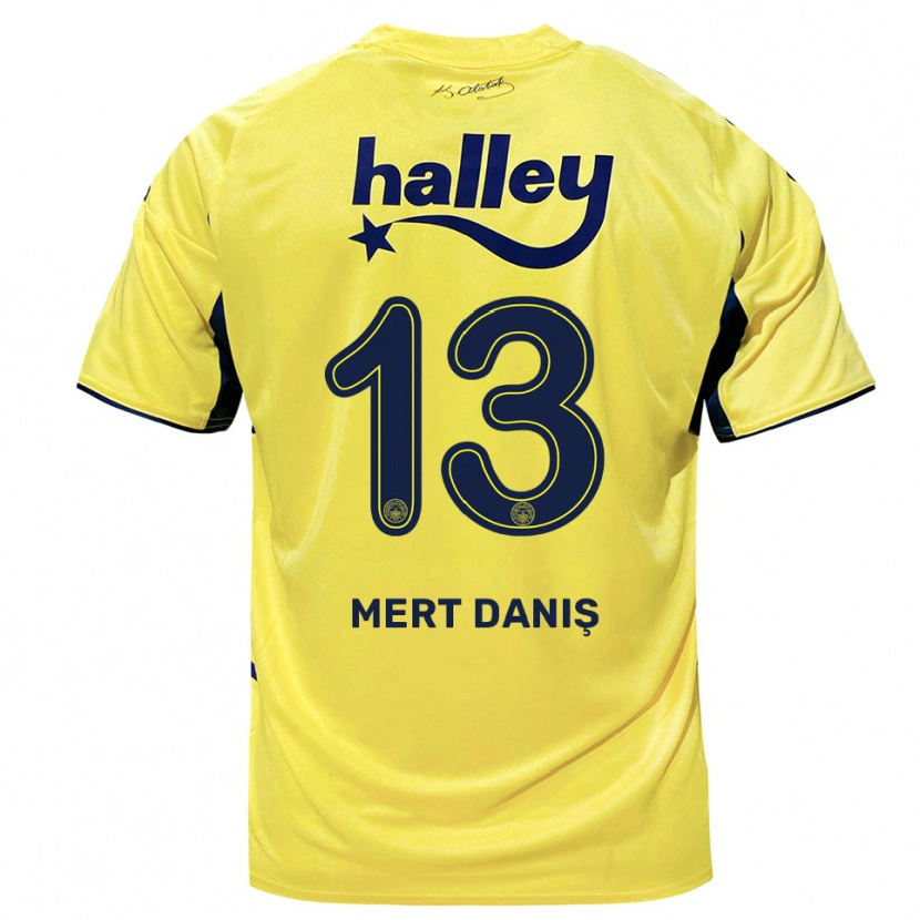 Danxen Homme Maillot Mustafa Mert Danış #13 Jaune Marine Tenues Extérieur 2025/26 T-Shirt