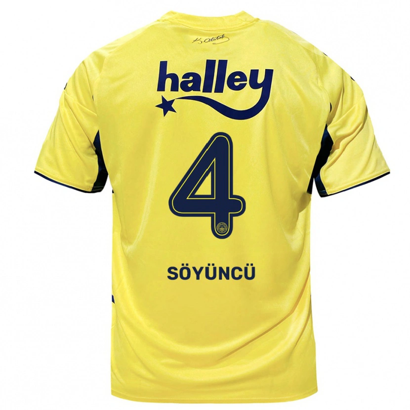 Danxen Homme Maillot Çağlar Söyüncü #4 Jaune Marine Tenues Extérieur 2025/26 T-Shirt