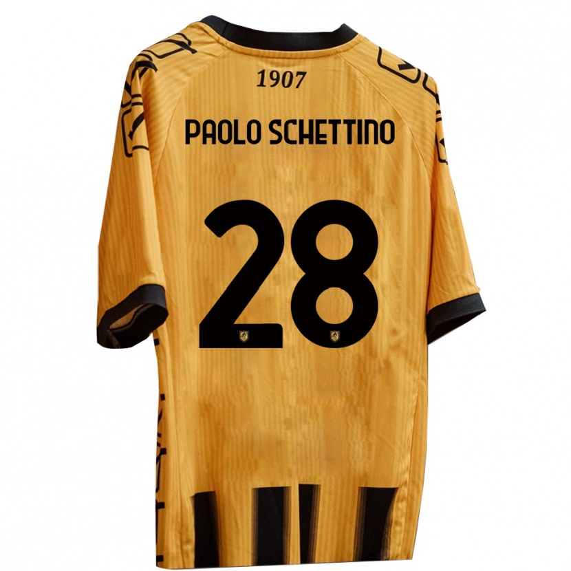 Danxen Femme Maillot Francesco Paolo Schettino #28 Jaune Noir Tenues Domicile 2025/26 T-Shirt