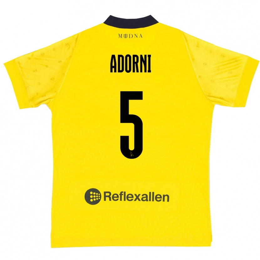 Danxen Femme Maillot Davide Adorni #5 Jaune Marine Tenues Domicile 2025/26 T-Shirt