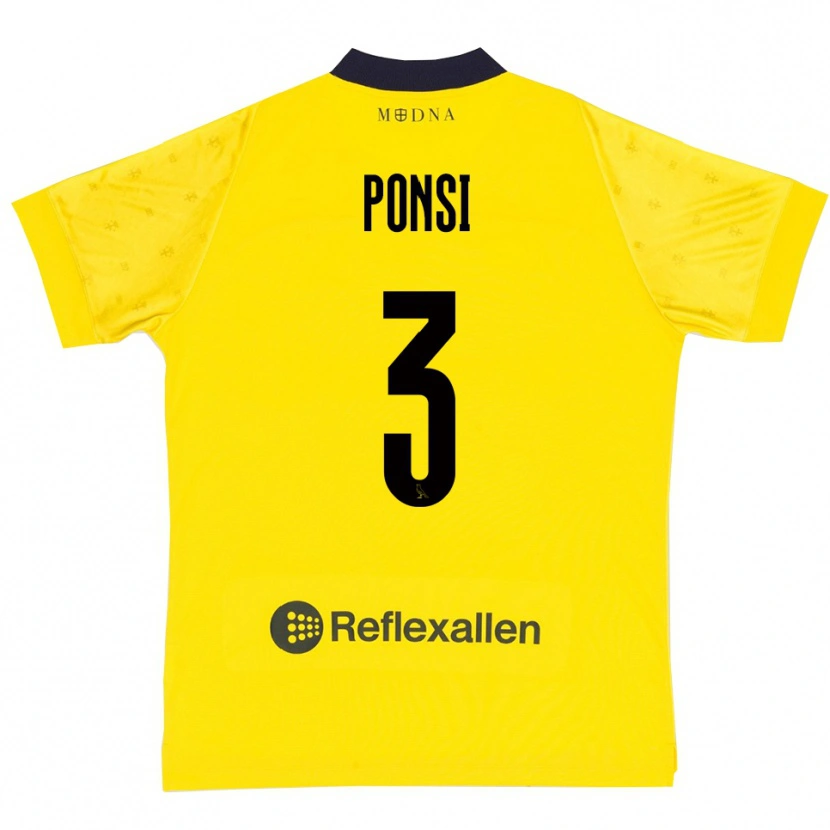 Danxen Femme Maillot Fabio Ponsi #3 Jaune Marine Tenues Domicile 2025/26 T-Shirt