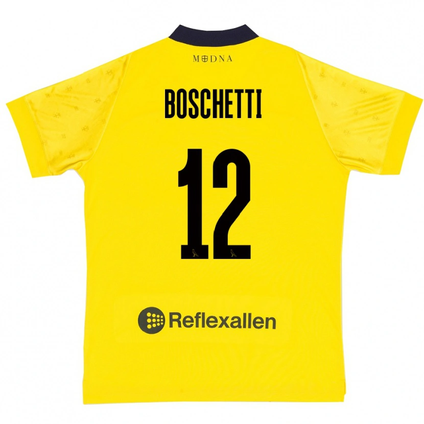 Danxen Femme Maillot Matteo Boschetti #12 Jaune Marine Tenues Domicile 2025/26 T-Shirt
