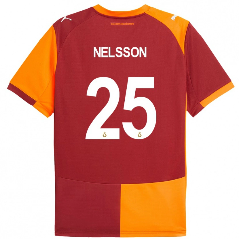 Danxen Femme Maillot Victor Nelsson #25 Rouge Orange Tenues Domicile 2025/26 T-Shirt