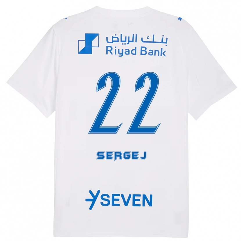 Danxen Femme Maillot Sergej Milinković-Savić #22 Blanc Bleu Tenues Extérieur 2025/26 T-Shirt