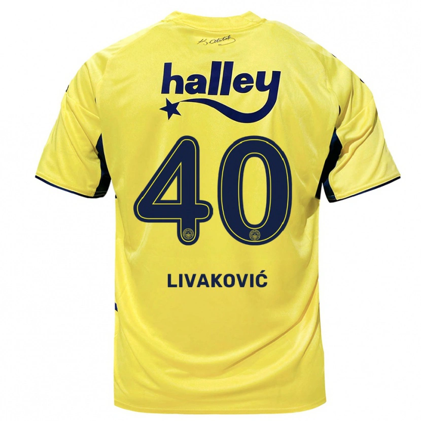 Danxen Femme Maillot Dominik Livakovic #40 Jaune Marine Tenues Extérieur 2025/26 T-Shirt