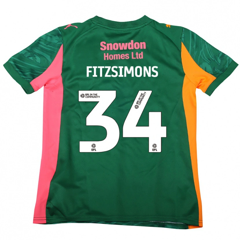 Danxen Enfant Ross Fitzsimons #34 Maillot de Gardien Rose Vert Foncé 2025/26 T-shirt