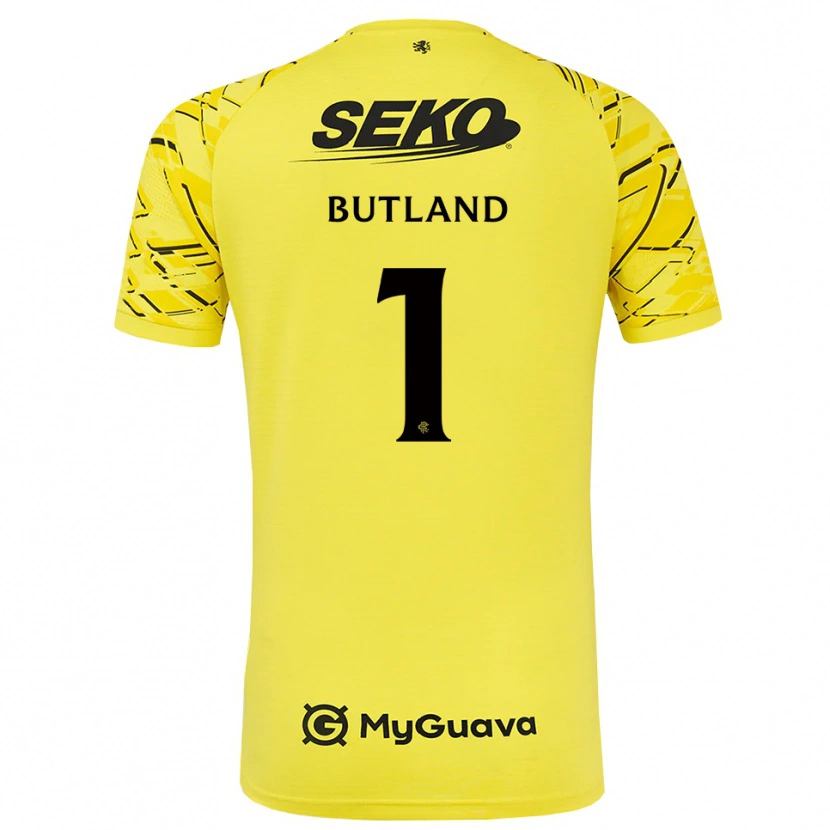 Danxen Enfant Jack Butland #1 Maillot de Gardien Noir Jaune 2025/26 T-shirt