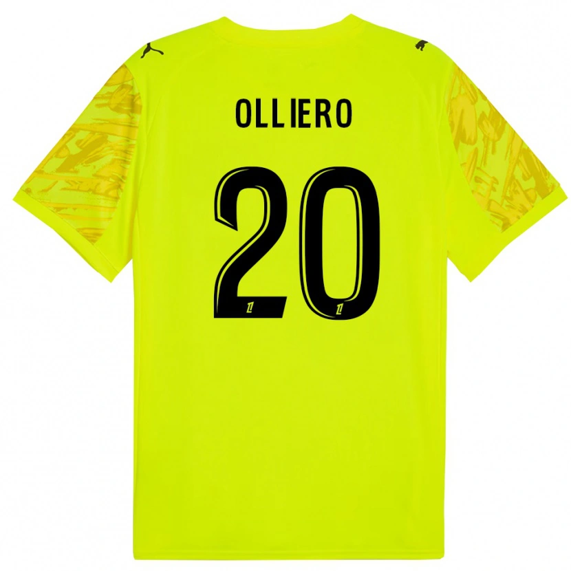Danxen Enfant Alexandre Olliero #20 Maillot de Gardien Vert Fluo Jaune 2025/26 T-shirt