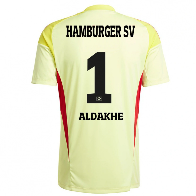Danxen Enfant Ather Aldakhe #1 Maillot de Gardien Jaune Noir Rouge 2025/26 T-shirt