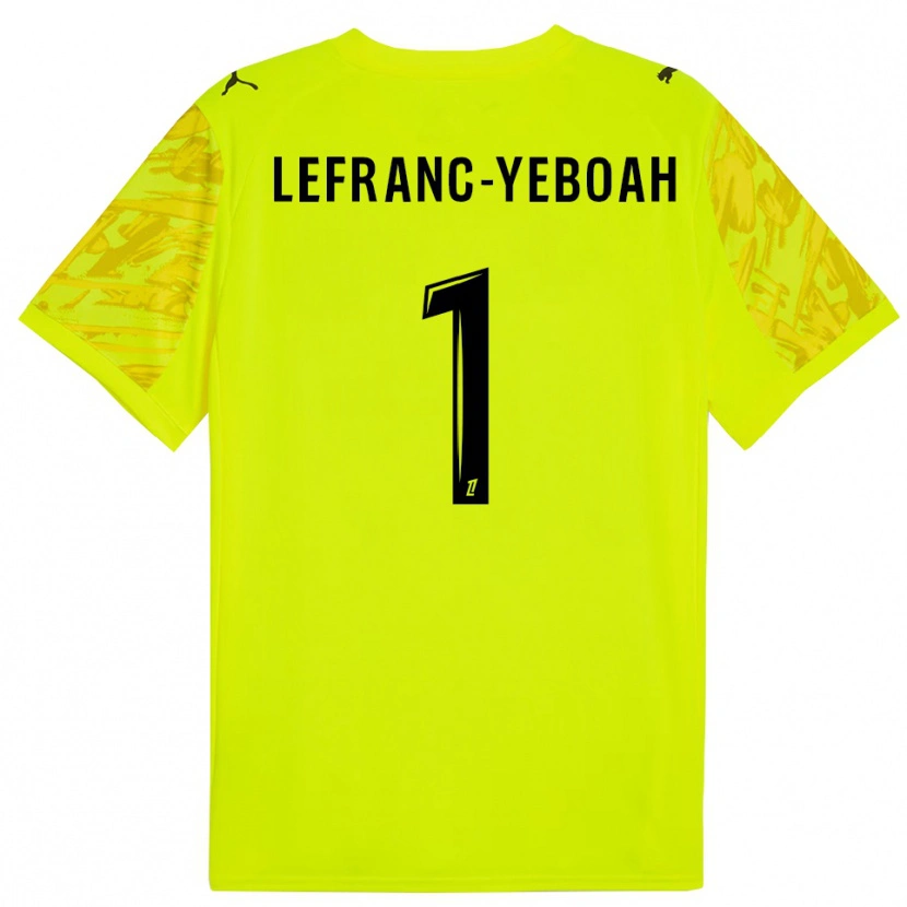 Danxen Enfant Daïvy Lefranc-Yeboah #1 Maillot de Gardien Vert Fluo Noir 2025/26 T-shirt