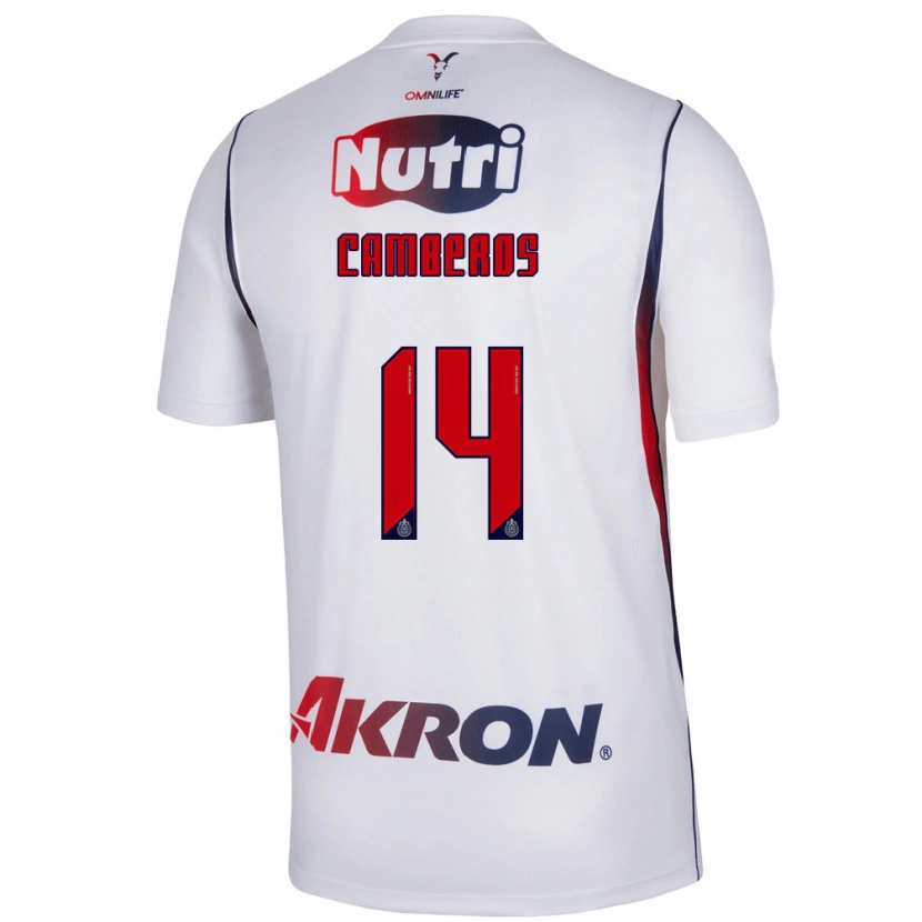 Danxen Enfant Maillot Hugo Camberos #14 Blanc Bleu Marine Rouge Tenues Extérieur 2026/27 T-Shirt