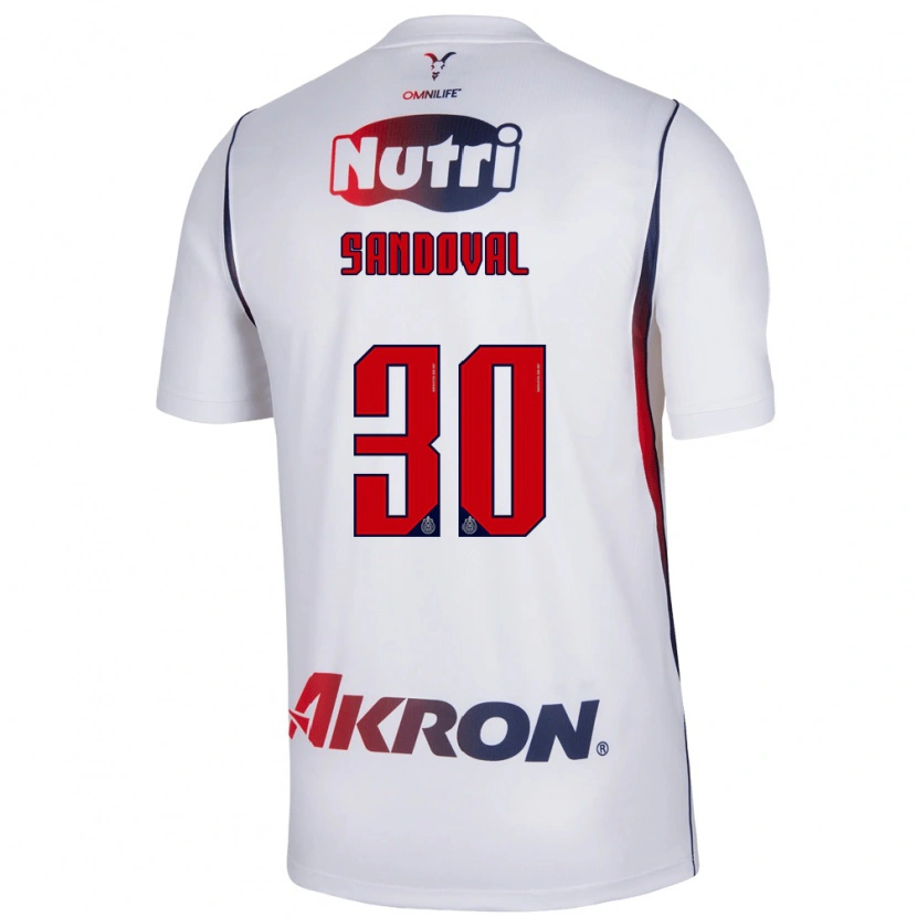 Danxen Enfant Maillot Santiago Sandoval #30 Blanc Bleu Marine Rouge Tenues Extérieur 2026/27 T-Shirt