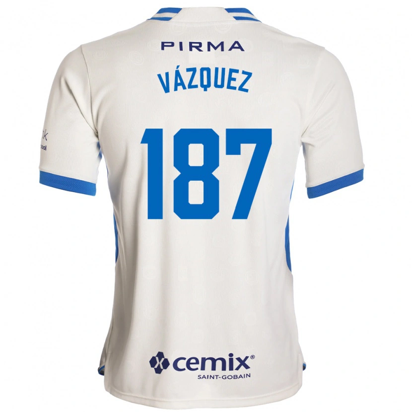 Danxen Enfant Maillot Cristian Vázquez #187 Blanc Bleu Rouge Tenues Extérieur 2026/27 T-Shirt