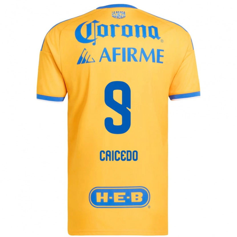 Danxen Homme Maillot Jordy Caicedo #9 Jaune Bleu Tenues Domicile 2026/27 T-Shirt