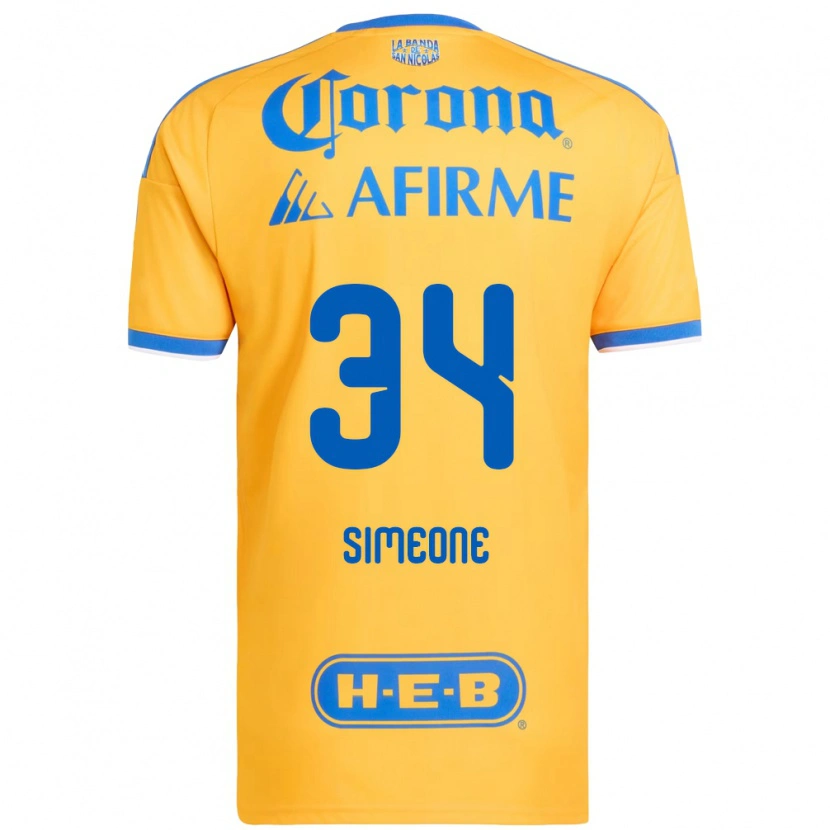 Danxen Femme Maillot Henrique Simeone #34 Jaune Bleu Tenues Domicile 2026/27 T-Shirt