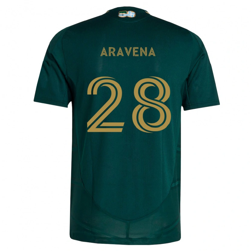 Danxen Enfant Maillot Alexander Aravena #28 Vert Foncé Marron Tenues Domicile 2026/27 T-Shirt