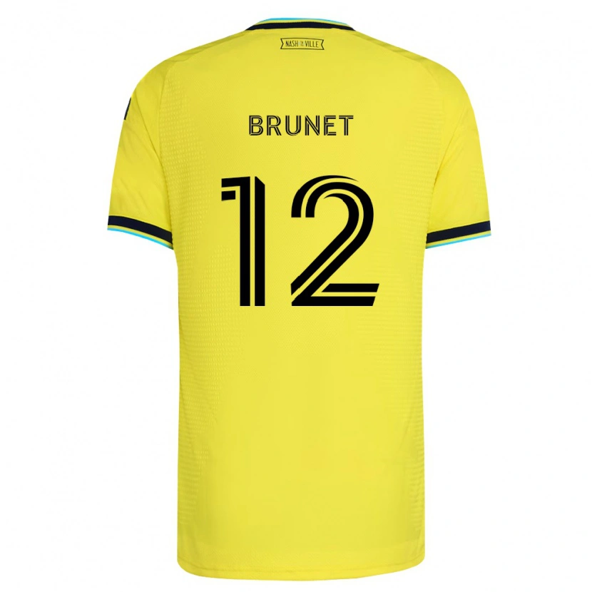 Danxen Enfant Maillot Charles-Emile Brunet #12 Jaune Vif Bleu Marine Tenues Domicile 2026/27 T-Shirt