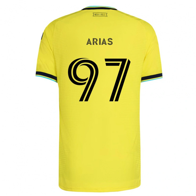 Danxen Enfant Maillot Emmanuel Arias #97 Jaune Vif Bleu Marine Tenues Domicile 2026/27 T-Shirt