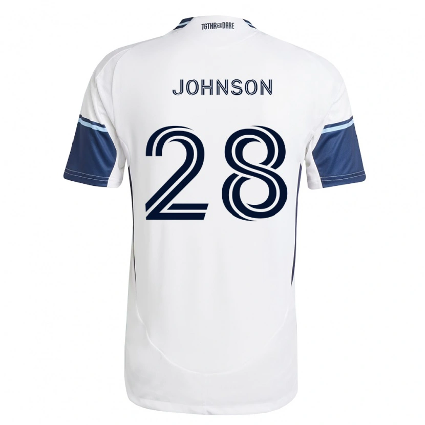 Danxen Enfant Maillot Tate Johnson #28 Blanc Bleu Royal Tenues Domicile 2026/27 T-Shirt
