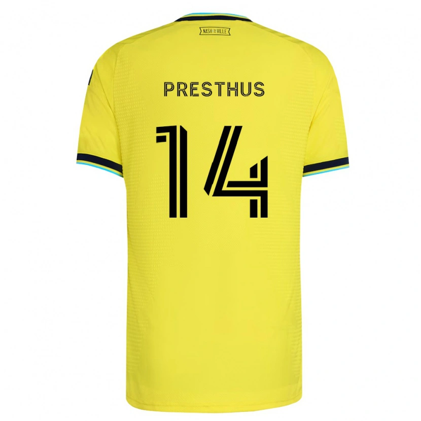 Danxen Enfant Maillot Owen Presthus #14 Jaune Vif Bleu Marine Tenues Domicile 2026/27 T-Shirt