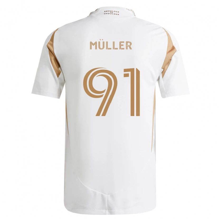 Danxen Enfant Maillot Luis Müller #91 Blanc Marron Tenues Extérieur 2026/27 T-Shirt