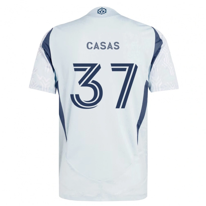 Danxen Enfant Maillot Javier Casas #37 Bleu Gris Blanc Tenues Extérieur 2026/27 T-Shirt