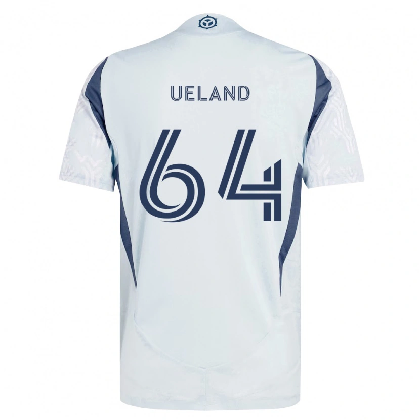 Danxen Enfant Maillot Andreas Ueland #64 Bleu Gris Blanc Tenues Extérieur 2026/27 T-Shirt