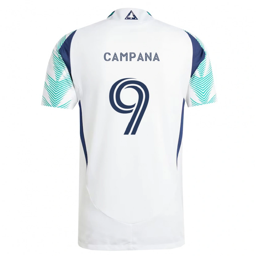 Danxen Enfant Maillot Leonardo Campana #9 Blanc Bleu Marine Vert Clair Tenues Extérieur 2026/27 T-Shirt
