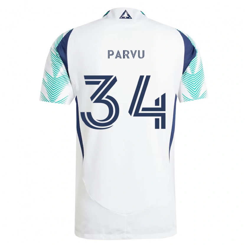 Danxen Enfant Maillot Alexandru Parvu #34 Blanc Bleu Marine Vert Clair Tenues Extérieur 2026/27 T-Shirt